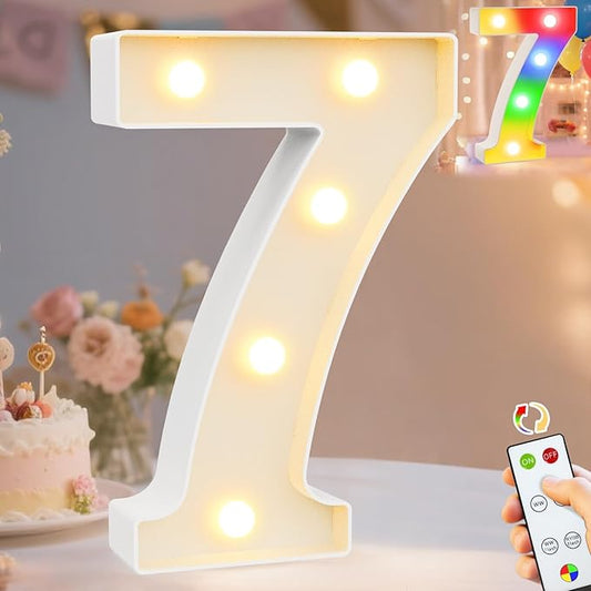 Pooqla LED Light Up Numbers 7, Warm White and Colorful Lighted Marquee Numbers with Remote, Lighted Numbers for 7th 70th Birthday Decorations, Gift for Girls Boys Her Him Anniversary Home Party Decor