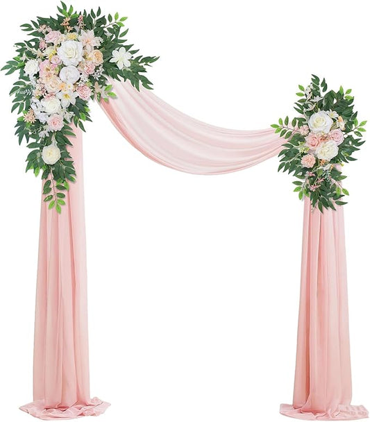 Wedding Arch Flowers with Drapes (Set of 3) Wedding Decor and Wedding Arch Draping Artificial Flower Arrangements Wedding Decorations for Reception Wedding (White Pink)