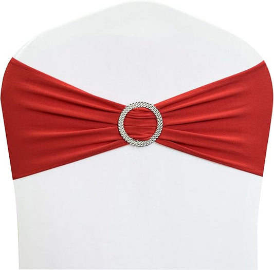 Spandex Chair Sashes Bands 30PCS Stretch Chair Ties Bows with Buckle Slider for Wedding Party Banquet Decoration (Red)…