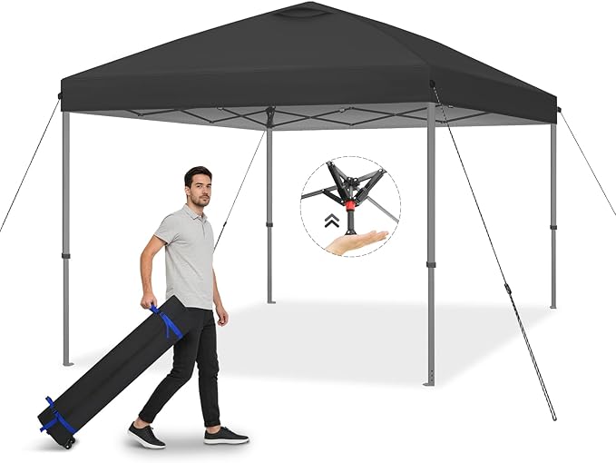 Explore Land 10x10 Pop Up Canopy with One Push Setup Heavy Duty Outdoor Sun Shade Tent for Beach,Camping,Events,Parties(Black)