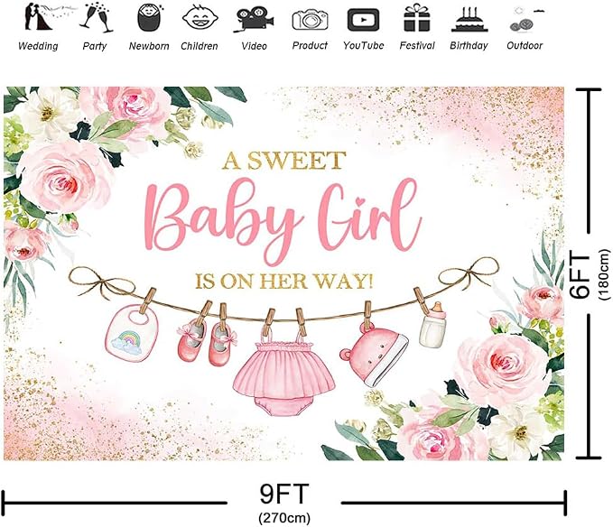 9x6ft Cute Clothes Baby Shower Backdrop for Boys a Sweet Baby Boy is on The Way Newborn Kids Pink Leaves Gold Dots Baby Shower Party Decorations Banner Supplies Photo Booth Props