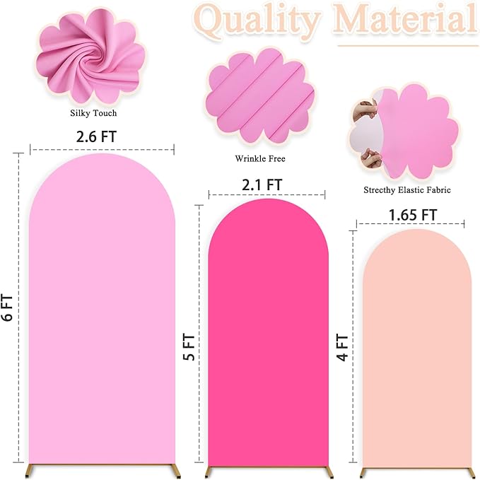 Set of 3 Arch Cover Pink Arched Backdrop Cover 6FT 5FT 4FT Wedding Arches Backdrop Stand Covers Spandex Chiara Backdrops Arch Covers for Birthday Party Bridal Baby Shower Ceremony Decorations