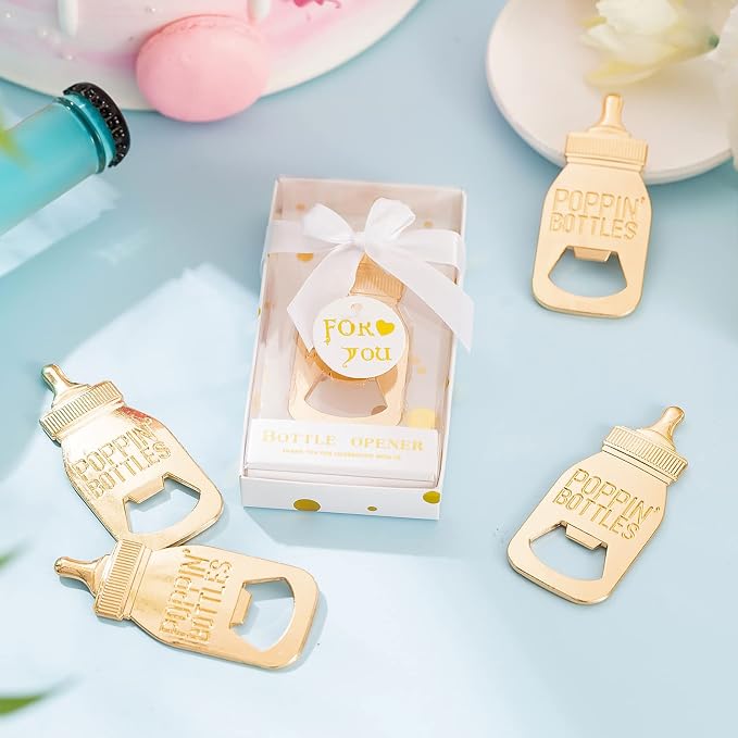 24 Pieces Baby Bottle Openers Baby Shower Favors, Gifts, Decorations, or Souvenir Guest Gift Boxes, Poppin Design for Boys or Girls (24 Pack White)