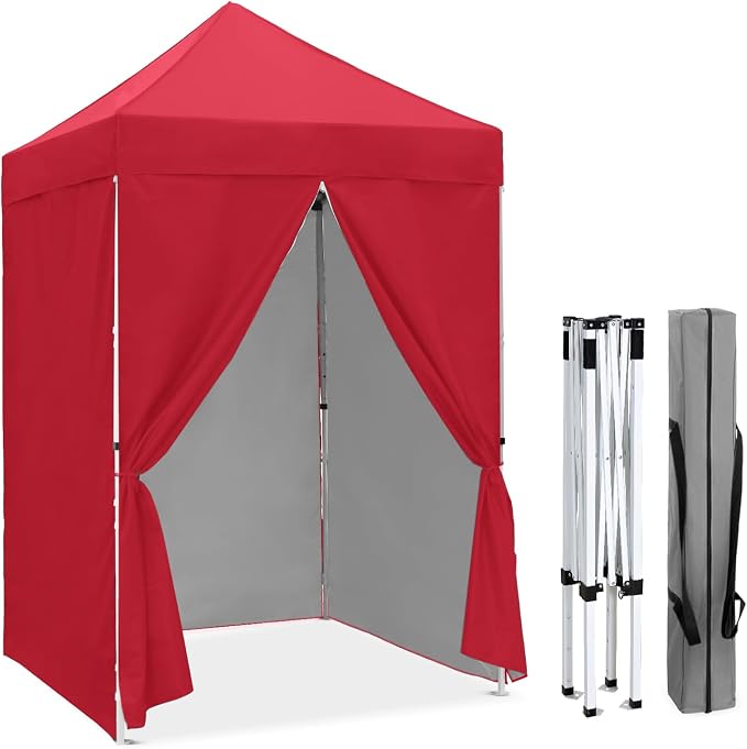 COOS BAY 5x5 Pop Up Canopy Tent with Side Walls, Easy Setup Portable Sun Shelter with Carry Bag, Outdoor Shade for Beach, Camping, Sports & Backyard, Red