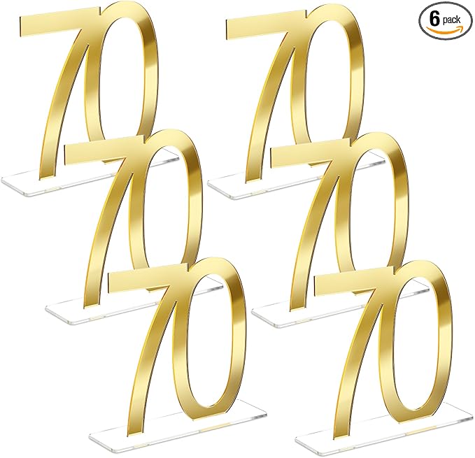 Threehoney Mirror Gold 70th Birthday Decorations for Men and Women Acrylic Anniversary Decorations Table Numbers Centerpieces for Birthday Party