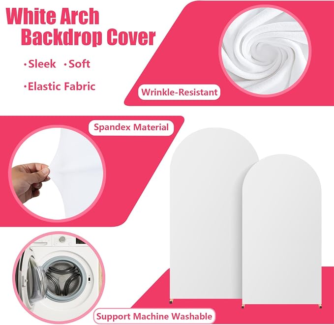 Arch Backdrop Stand and White Cover Set of 2(7.2FT+6FT),Wedding Arch Backdrop Stand,Balloon Arch Stand Metal Frame for Birthday Wedding Baby Shower Party Garland Ceremony Decor