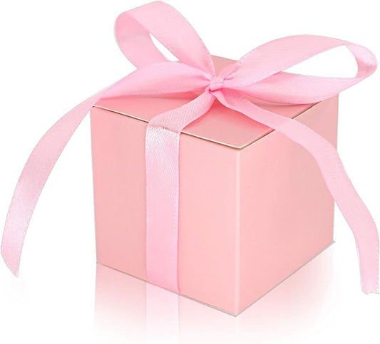 KPOSIYA 100 Pack Favor Boxes 2x2x2 inch Candy Boxes White Gift Boxes with Ribbons for Wedding Baby Shower Decorations Birthday Party Supplies