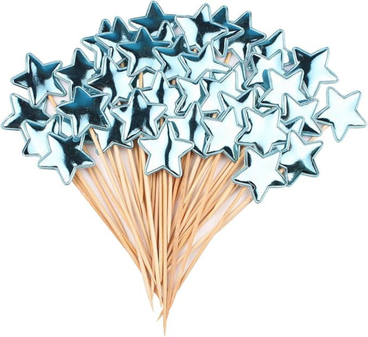 50pcs Star Cake Topper Cupcake Toppers Happy Birthday Party Cake Decoration Wedding Party Supplies, Blue