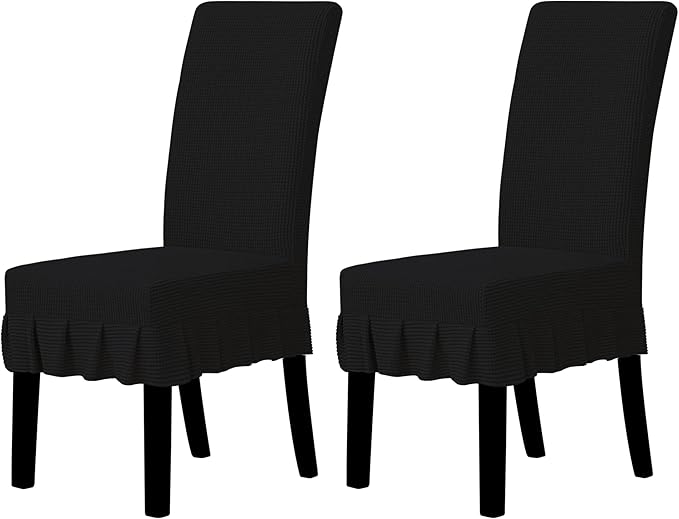 Easy-Going Dining Chair Covers Stretch Parsons Chair Slipcover with Skirt Chair Covers for Dining Room Restaurant Banquet (2 PCS, Black)