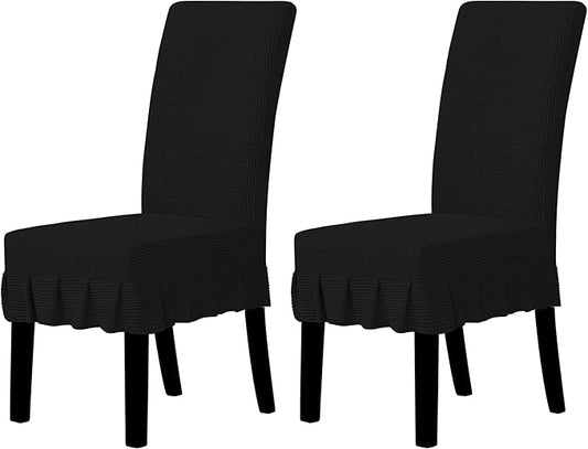 Easy-Going Dining Chair Covers Stretch Parsons Chair Slipcover with Skirt Chair Covers for Dining Room Restaurant Banquet (2 PCS, Black)