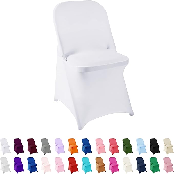 Spandex Chair Cover,12PCS,Living Room Folding Chair Covers,Removable Chair Covers Washable Protector Stretch Chair Cover for Party, Banquet,Wedding Event,Hotel(White)