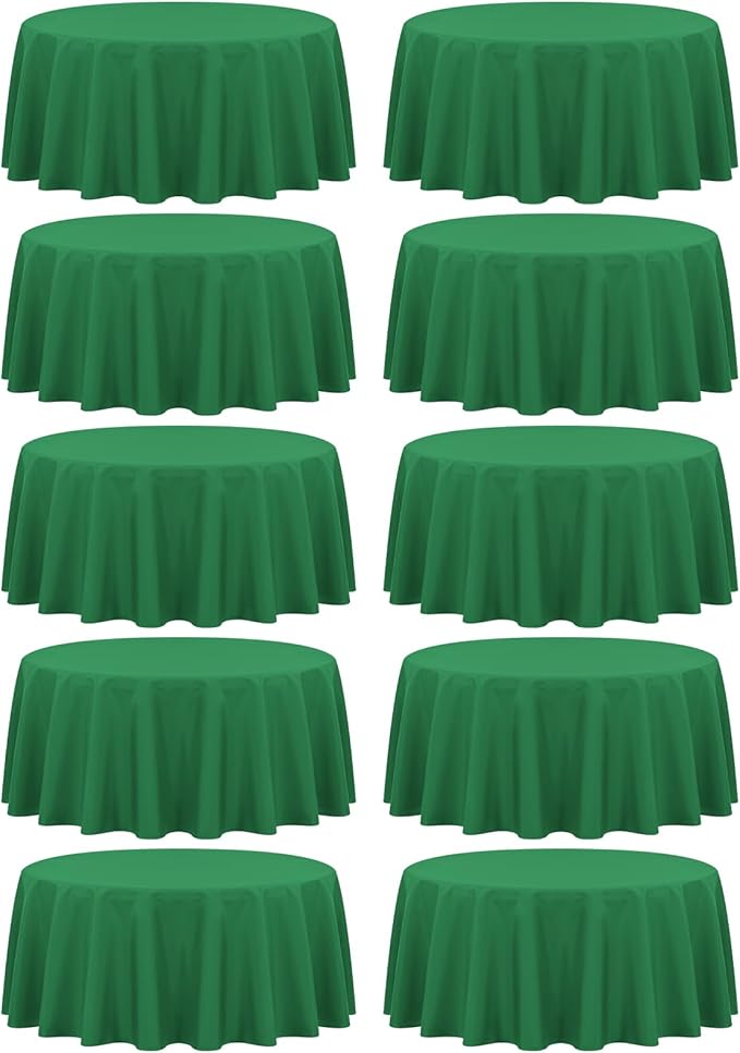 fani 10 Pack 90 Inch Round Tablecloth, Green Polyester Fabric Table Cloth for Round Table, Stain and Wrinkle Resistant Washable Table Cover for Wedding Party Dining Table Buffet and Camping