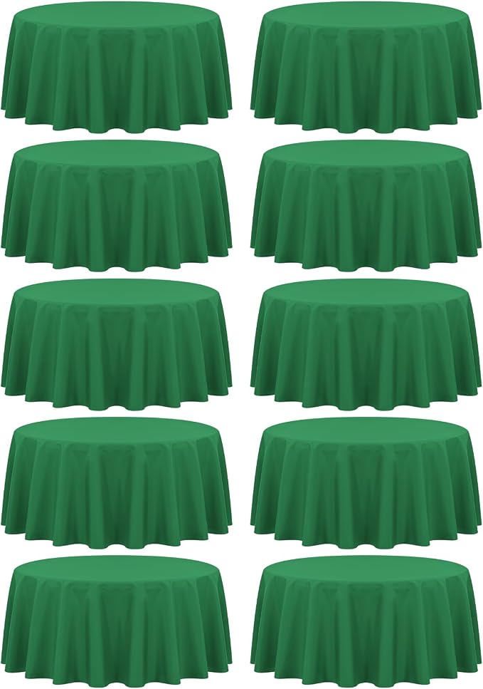 fani 10 Pack 120 Inch Round Tablecloth, Green Polyester Fabric Table Cloth for Round Table, Stain and Wrinkle Washable Table Cover for Wedding Party Dining Table Buffet Banquet Restaurant and Camping