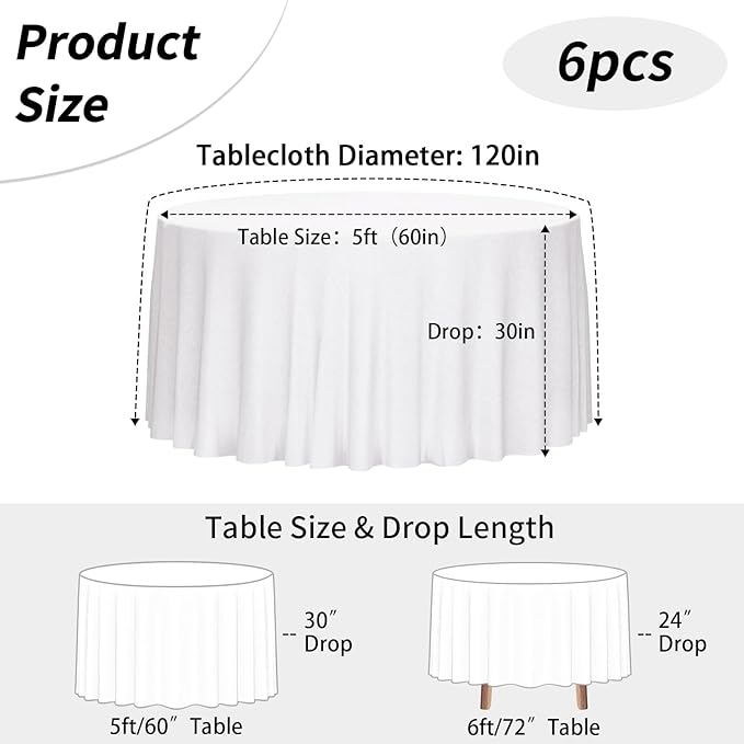 Fixwal 2 Pack White 120 Inch Round Tablecloths, Reusable Heavy Duty Washable Polyester Table Covers for Wedding, Party, Birthday, Outdoor, Picnic, Camping