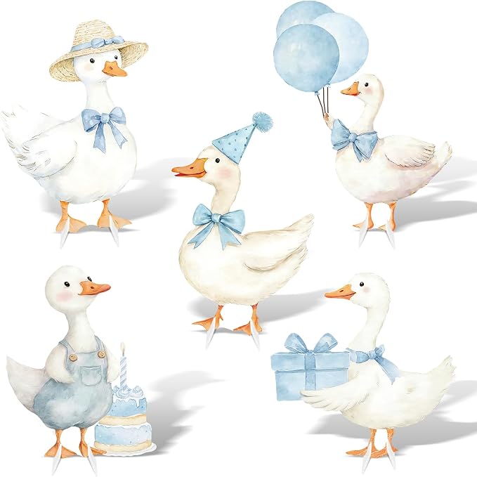 5Pcs Silly Goose Baby Shower Decorations, Blue Large Goose Cardboard Cutout Standup, Geese Birthday Party Sign for Photo Booth Props Backdrop Garden Entrance Decor Cartoon Party Supplies