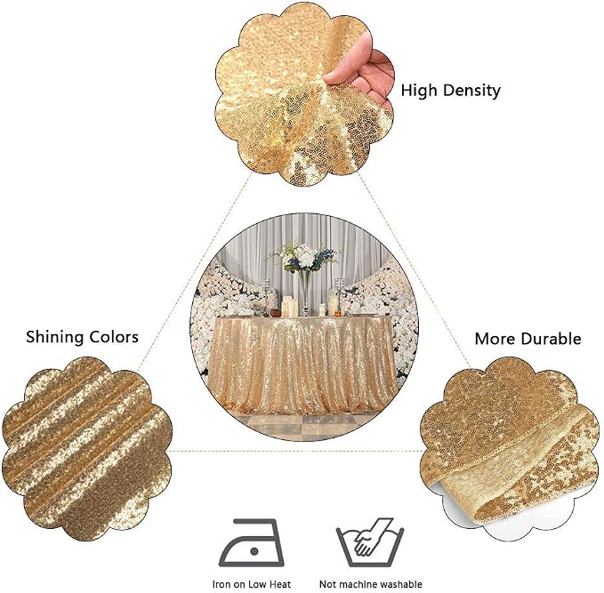 Juya Delight 50'' Round Sequin Tablecloth Light Gold Table Cover for Birthday Wedding Party Table Decoration