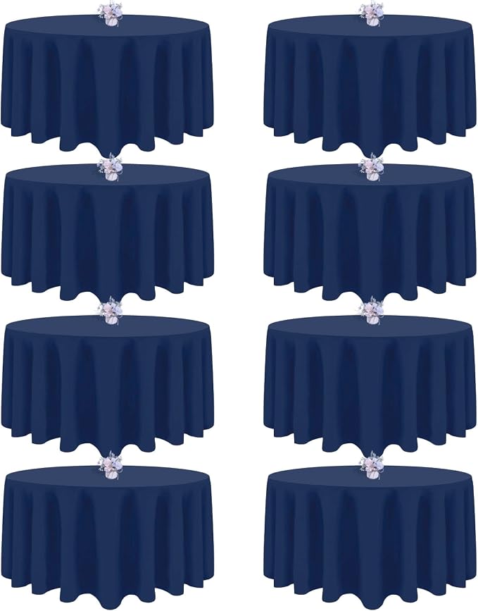 8 Pack Navy Blue Round Tablecloth 120 Inch Round Table Cloth, Wrinkle Resistant and Washable Tablecloth Polyester Fabric Table Cloth Round Table Cover for Dining Wedding Banquet Party