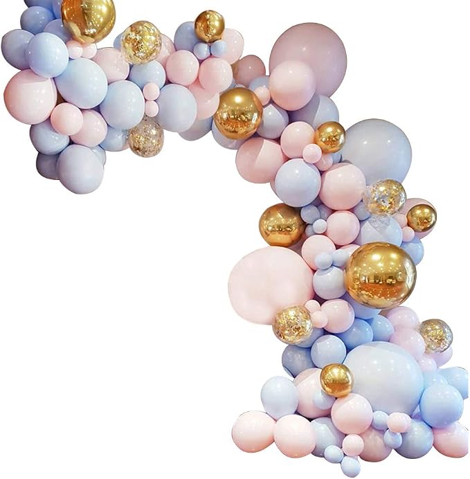 132pcs Balloon Arch & Garland Kit 5"-36" Pink Blue Balloon Gold Confetti Balloons 16ft for Wedding Baby Shower Birthday Party Shop Decoration