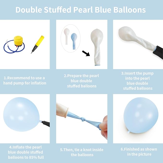 Double Pearl Blue Stuffed Balloons Different Size 115Pcs 5/10/12/18" Light Blue Balloon Arch Kit for Birthday Baby Shower Bridal Shower Engagement Ocean Under the Sea Frozen Theme Party