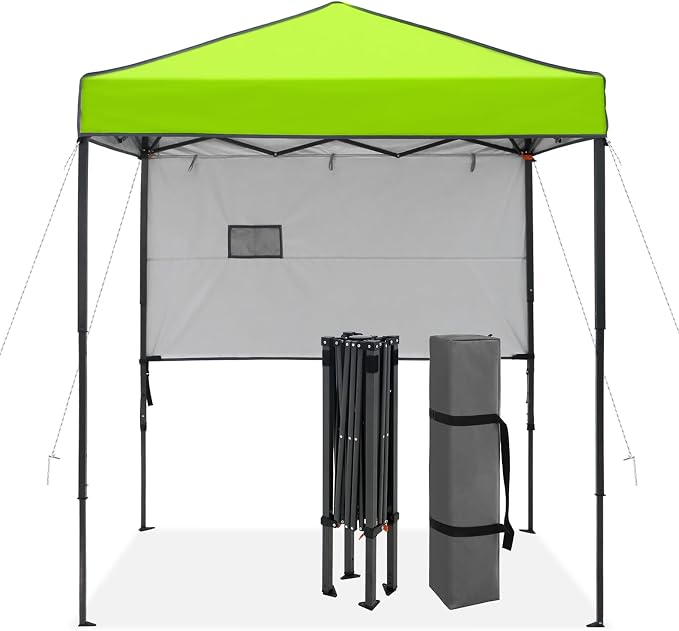 6x4 Pop Up Canopy Tent with Half Wall Panel, Instant Portable Beach Canopy, Outdoor Tent with Carry Bag for Camping, Sports, Tailgating, Events, Neon Green