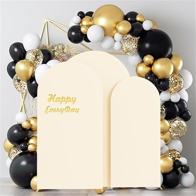 HAINARverS Set of 3 Wedding Arch Cover 6FT,6.6FT,7.2FT Spandex Fitted Stretchy Arch Stand Covers,2 Sided Round Top Chiara Backdrop Cover for Birthday Party Banquet Baby Shower Arch Decoration(Beige)