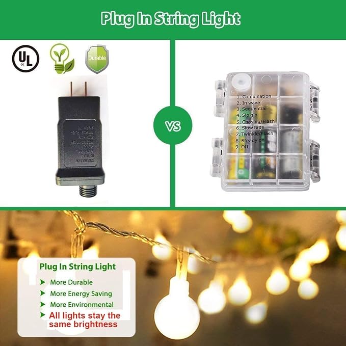 RaThun 65.6FT Globe String Lights, 150 LED Warm White Bulbs, 8 Modes Remote Timer Dimmer, IP44 Waterproof Plug in Fairy Lights for Indoor Outdoor Garden Wedding Bedroom Home Decor