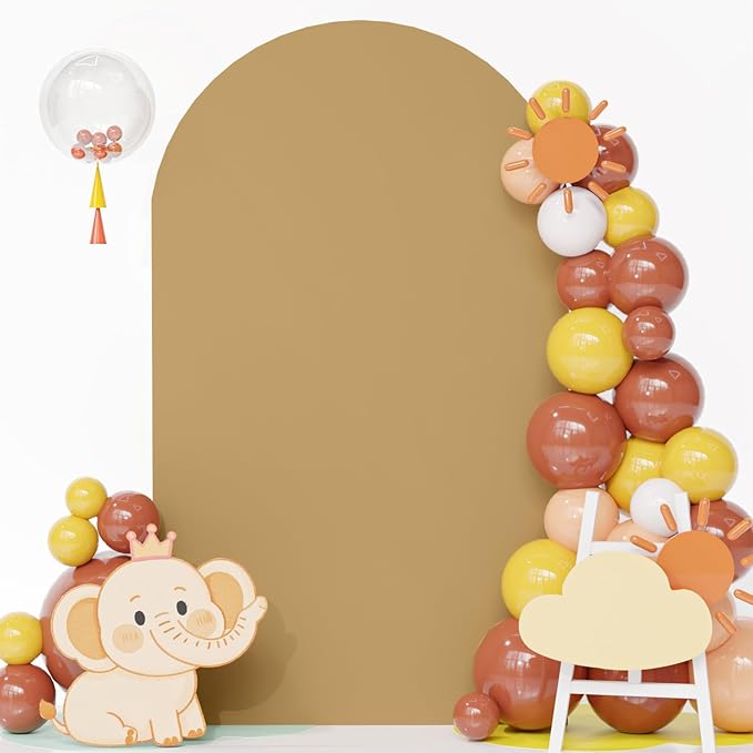 FOTSHARER Khaki Arch Cover 7.2 FT Arch Backdrop Cover Chiara Wall Cover for Party Decoration Arches Metal Arch Backdrop Cover Tan Backdrop Covers Arch Spandex for Family Reunion Birthday Supplies