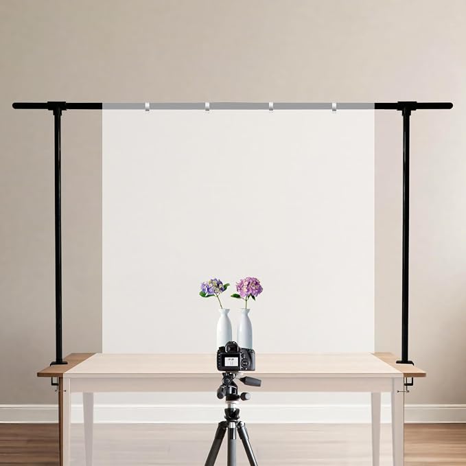 Beyeutao Over The Table Rod Stand with Clamps Adjustable 16"-87" Length 30"-45" Height Metal Balloon Arch Stand Black Table Backdrop Frame Suitable for Photography Wedding Birthday Party Christmas