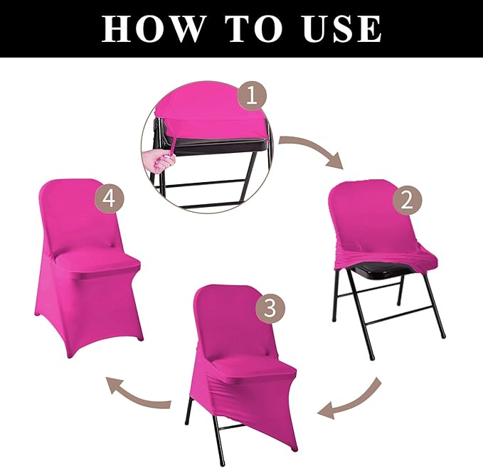 magalo 12 Pack Fuchsia Spandex Folding Waterproof Chair Cover, Stretch Chair Cover Protector for Wedding, Party, Dining Banquet and Other Special Events