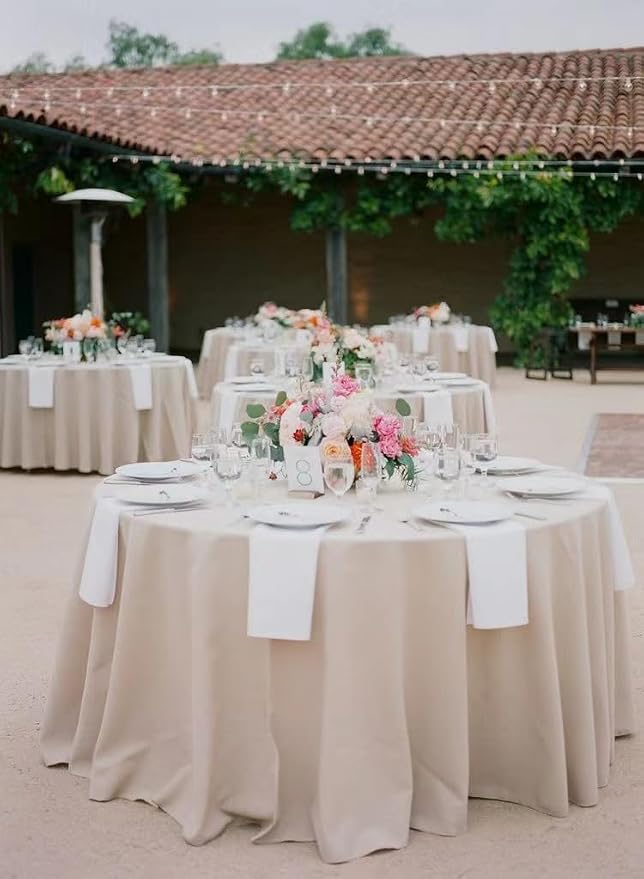 10 Pack Ivory Round Table Cloths, 90 inch Polyester Fabric, Wrinkle Resistant, Machine Washable, Perfect for Weddings, Parties, Everyday Use