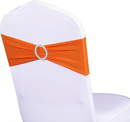 Pack of 50 Wedding Burnt Orange Chair Sashes, Elastic Chair Bands with Buckle Slider, Chair Bows for Wedding Decorations, Without White Chair Covers (Orange)