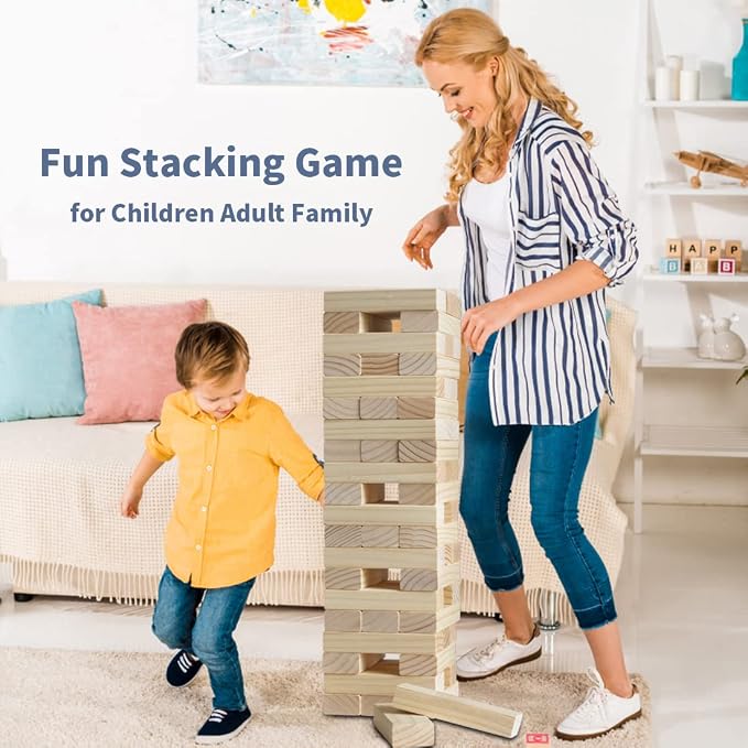 Megwoz Giant Tumble Tower Family Games for Kids and Adults 60 Blocks New Zealand Pine Wooden Blocks Stacking Up to 5 FT for Indoors Outdoors Yard Games for Family