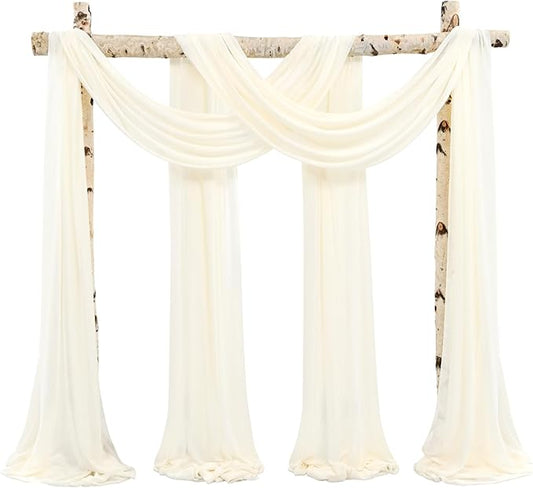 Wedding Arch Draping Fabric,2 Panels 28" x20ft Ivory Wedding Arch Drapes for Ceremony Chiffon Fabric Drapes Arbor Drapery Wedding Arch Decorations for Reception Sheer Backdrop Curtains for Party Swag