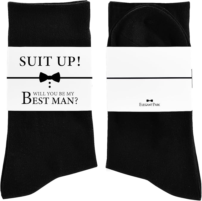 ELEGANTPARK Groomsmen Socks Set Groomsmen Proposal Gifts Wedding Bachelor Party Favor Black Cotton Novelty Socks for Men