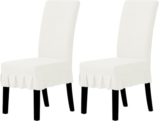 Easy-Going Dining Chair Covers Stretch Parsons Chair Slipcover with Skirt Chair Covers for Dining Room Restaurant Banquet (2 PCS, Cream)