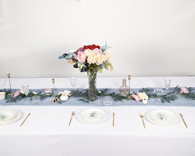 10 Pack 120inch Dusty Blue Cheesecloth Table Runner - 10Ft Long Cotton Gauze Table Runner Set for Weddings Bridal Parties and Baby Showers Decoration- Elegant Baby Blue Table Cloth