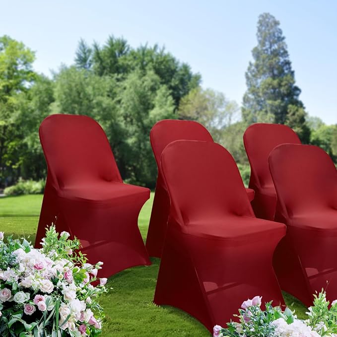 Babenest Spandex Folding Chair Covers Upgraded Universal Stretch Washable Fitted Chair Slipcovers Protector for Wedding, Holidays, Banquet, Party, Celebration (30, Red)