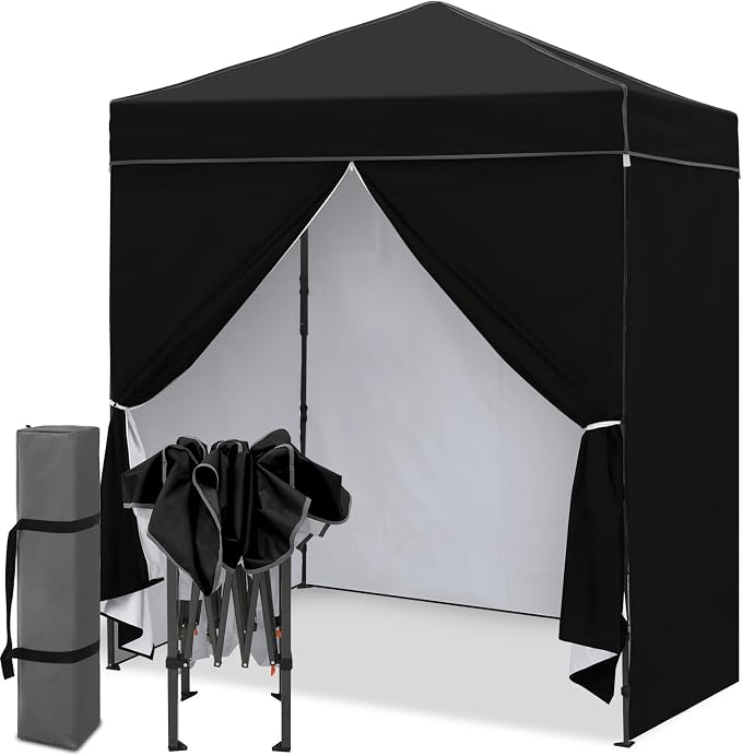 EAGLE PEAK 6x4 Instant Pop Up Canopy Tent with 4 Side Wall Panels, Straight Leg Sun Shelter, Portable Canopy with Carry Bag for Camping, Beach & Sports, Black