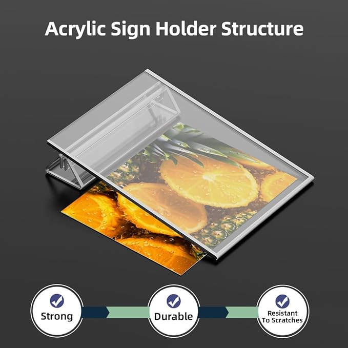 PPH-Sisy Clear Acrylic Sign Holder 4X6 with Silver Borders Display Stand, Double Sided Acrylic Picture Frames Plastic Sign Holder for Wedding Table Numbers Menu Holder (6 Pack)