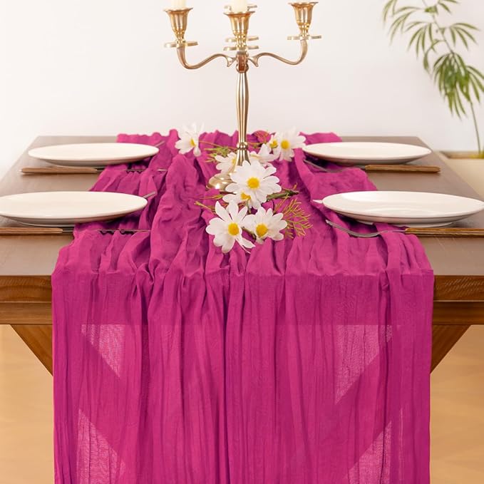 Socomi Hot Pink Spring Easter Cheesecloth Table Runner Fuchsia Boho Rustic Gauze 120 inch 10FT Cheese Cloth Runner for Wedding Party Baby Shower Birthday Home Decor