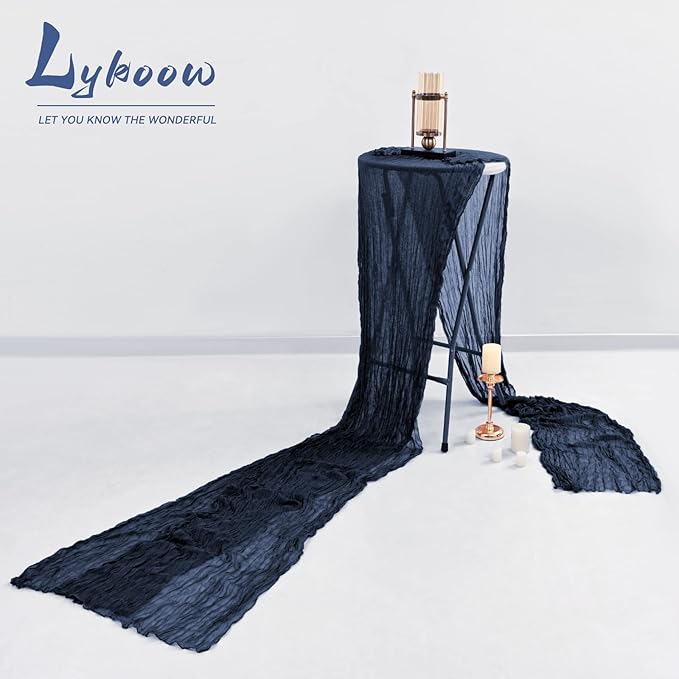 15 Packs Cheesecloth Table Runner Navy Blue,13 Ft Dark Blue Rustic Gauze Boho Wedding Table Runner Decoration, Wedding Table Decor Table Cloth for Wedding Party Bridal Shower Table,21.5x157in