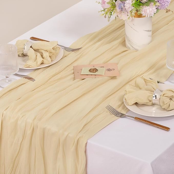 MLMC 10 Pack Champagne Cheesecloth Napkins Bulk Washable Cloth Napkins Set of 10 21"x21" Sand Rustic Boho Gauze Dinner Table Napkins for Wedding Bridal Shower Family Gathering Decor