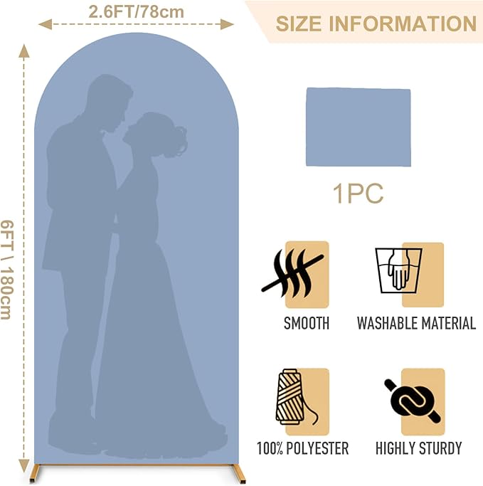 FANPROMS Wedding Arch Cover 6FT Dusty Blue Arch Backdrop Cover Chiara Spandex Arch Covers Stretchy Fabric for Balloon Arched Frame Round Top Backdrop Stand Covers for Birthday Party Banquet Decor