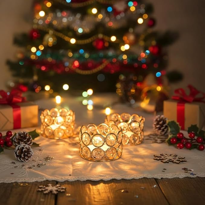 Crystal Gold Votives Candle Holder Elegant Decorative Tealight Candle Holders for Weddings,Parties,Chirstmas,Gifts,Home Decor,Set of 24