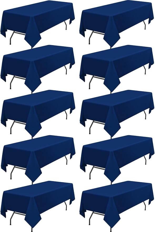 10 Pack Navy Blue Tablecloth 60x102 inch Polyester Fabric Tablecloths for 6 Foot Rectangle Tables Wrinkle Resistant Linen Tablecloth Washable Table Covers for Party Wedding Events and Camping