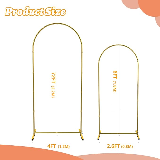 Wedding Arch Backdrop Stand Set of 2 Gold Metal Arch Frame 7.2FT & 6FT Backdrop Stand Wedding Arch Bracket Stand Birthday Party Balloon Arch