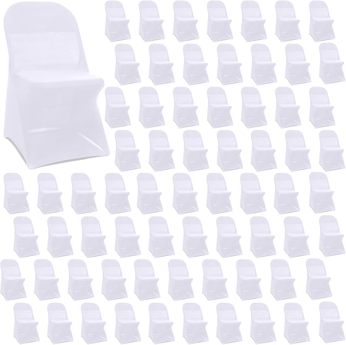Newwiee 150 Pcs Spandex Chair Covers Bulk - Stretch Folding Flat Front Fitted Universal Chair Protector Pack Removable Washable for Wedding Party Dining Banquet Event (White)