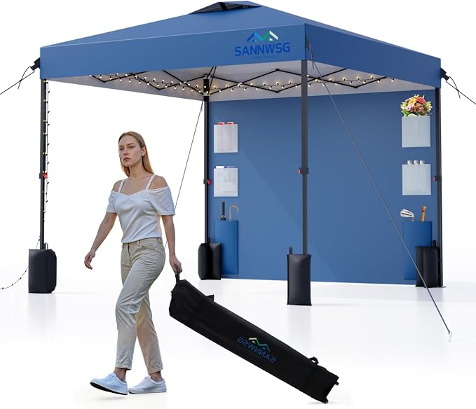 10X10 Pop Up Canopy Tent with Wall,Removable Pockets Sidewall for Extra Storage,Heavy Duty One Person Set Up Event Tent,Easy Up Canopy with One Push Button,Blue