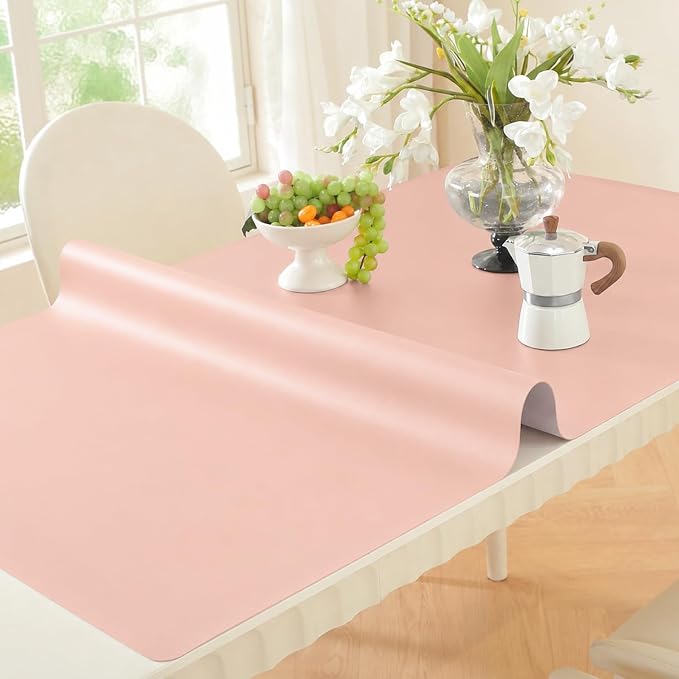 OstepDecor Pink Table Cover Protector 16 x 36 Inch, 1.5mm Thick Plastic Table Cover, Dining Table Protector Pad, Waterproof & Easy Cleaning PVC Desk Mat for Dresser, Coffee & Kitchen Wooden Tabletop