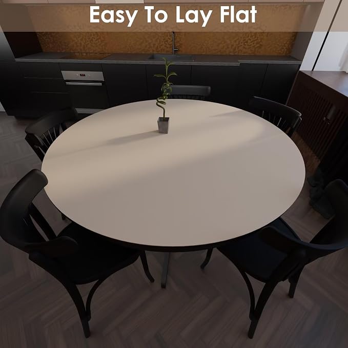 Round Table Cover - Can Be Used On Both Sides Waterproof and Easy to Clean Good Flatness Used for Dining Table(Light Beige+Light Gray Dia.42Inch)